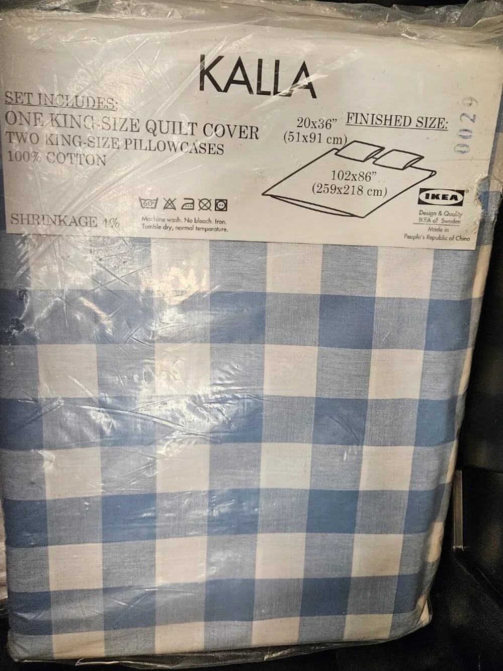 New IKEA KALLA 100% COTTON KING SIZE COMFORTER COVER & PILLOWCASES BLUE PLAID